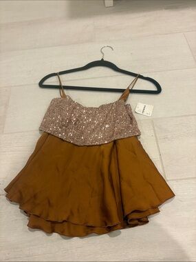Women’s Sequin overlay flowy light brown fairy top free people NWTS